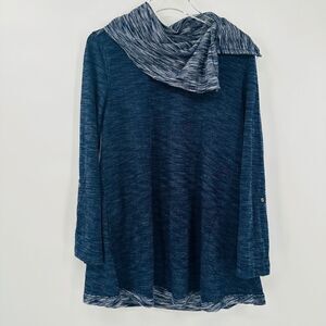 Soft Surroundings Size Medium Blue Heathered Long Sleeve Cowl Neck Tunic Top